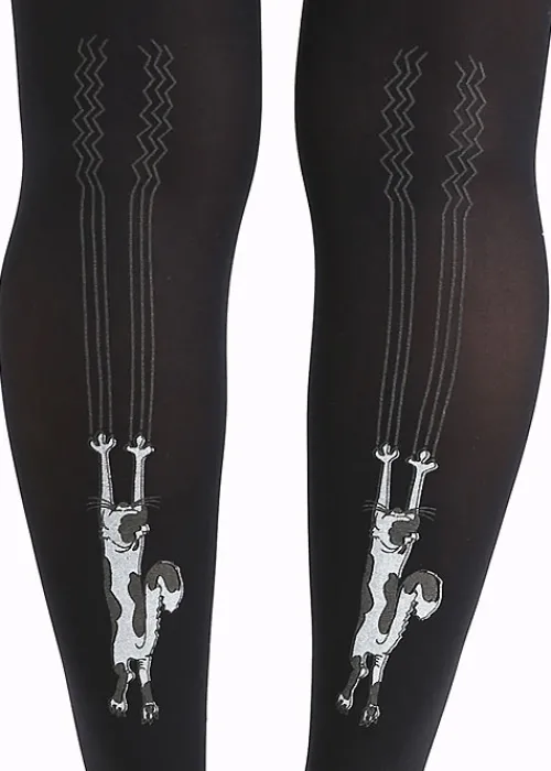 Store Pamela Mann Flocked Climbing Cats Tights Black