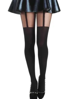 Clearance Pamela Mann Plain Stripe Mock Suspender Tight Black