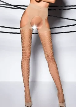 Best Passion Blair Circle Net Suspender Tights Beige