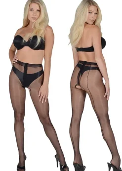Shop Pearl and Poseidon Hestia Backseamed Crotchless Ultra Shine Tights