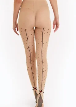Best Sale Playful Promises Dotty Seamed Tights With Bow Beige Black