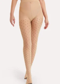 Best Sale Playful Promises Dotty Seamed Tights With Bow Beige Black