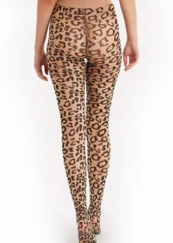Cheap Playful Promises Leopard Knit Nude Tights Nude Black