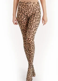 Cheap Playful Promises Leopard Knit Nude Tights Nude Black