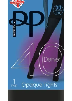 Online Pretty Polly 40 Denier New 3D Opaque Tights Black