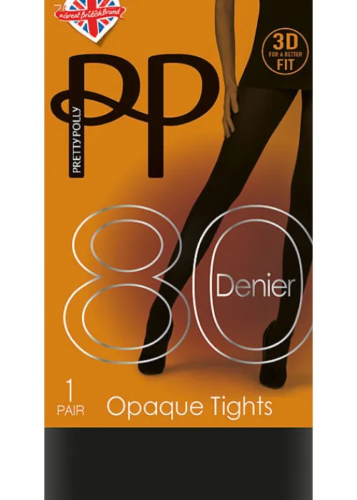 Sale Pretty Polly 80 Denier New 3D Opaque Tights Black