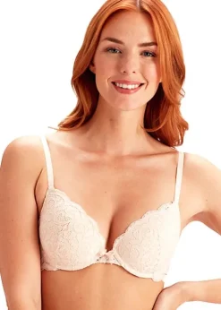 Cheap Pretty Polly Amy Lace Push Up Plunge Bra White Denim Lace