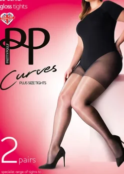 Sale Pretty Polly Curves Gloss Tights 2Pp Black