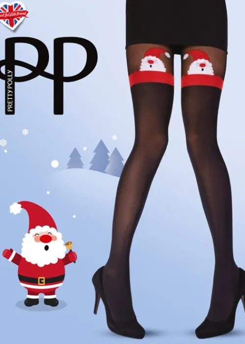 Sale Pretty Polly Xmas Santa Tights Black