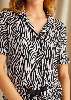 Cheap Pretty You London Animal Print Bamboo Shirt And Short Pyjama Set Zebra Animal Print
