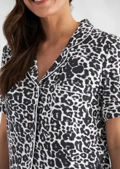 Cheap Pretty You London Bamboo Shirt And Short Pyjama Set Luxe Leopard
