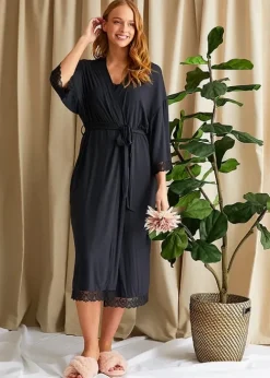Cheap Pretty You London Bamboo Lace Kimono Raven