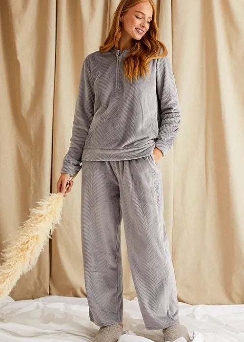 Online Pretty You London Cosy Chevron Lounge Suit Shale Grey