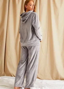 Online Pretty You London Cosy Chevron Lounge Suit Shale Grey