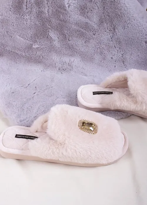 Online Pretty You London Fifi Slippers Powder Puff