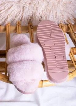 Cheap Pretty You London Jinx Real Sheepskin Slippers Rose