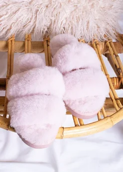 Cheap Pretty You London Jinx Real Sheepskin Slippers Rose