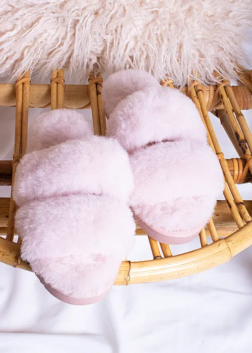 Cheap Pretty You London Jinx Real Sheepskin Slippers Rose