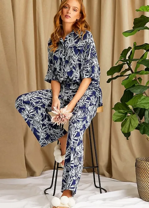 Outlet Pretty You London Studio Midnight Long Pyjama Set Studio Midnight Palm