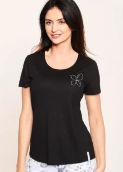 Fashion Rosch Be Happy Night Line Short Sleeve Top Black