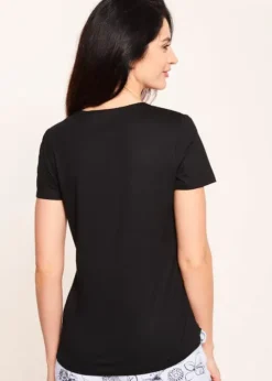 Fashion Rosch Be Happy Night Line Short Sleeve Top Black