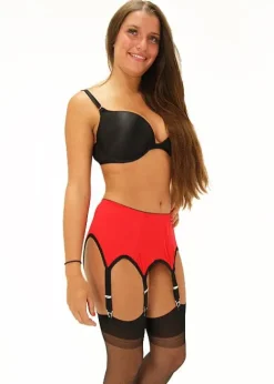 Cheap Sassy 6 Strap Plain Suspender Belt Red