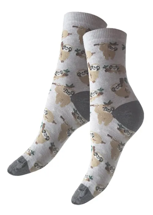 Clearance Tiffany Quinn Sloth Design Cotton Ankle Socks Light Grey